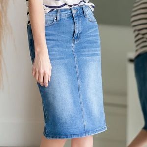 Inherit Remi Light Wash Denim Midi Skirt